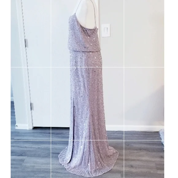 Adrianna Papell Lilac Gray Sequin Beaded long Dress - Picture 7 of 14